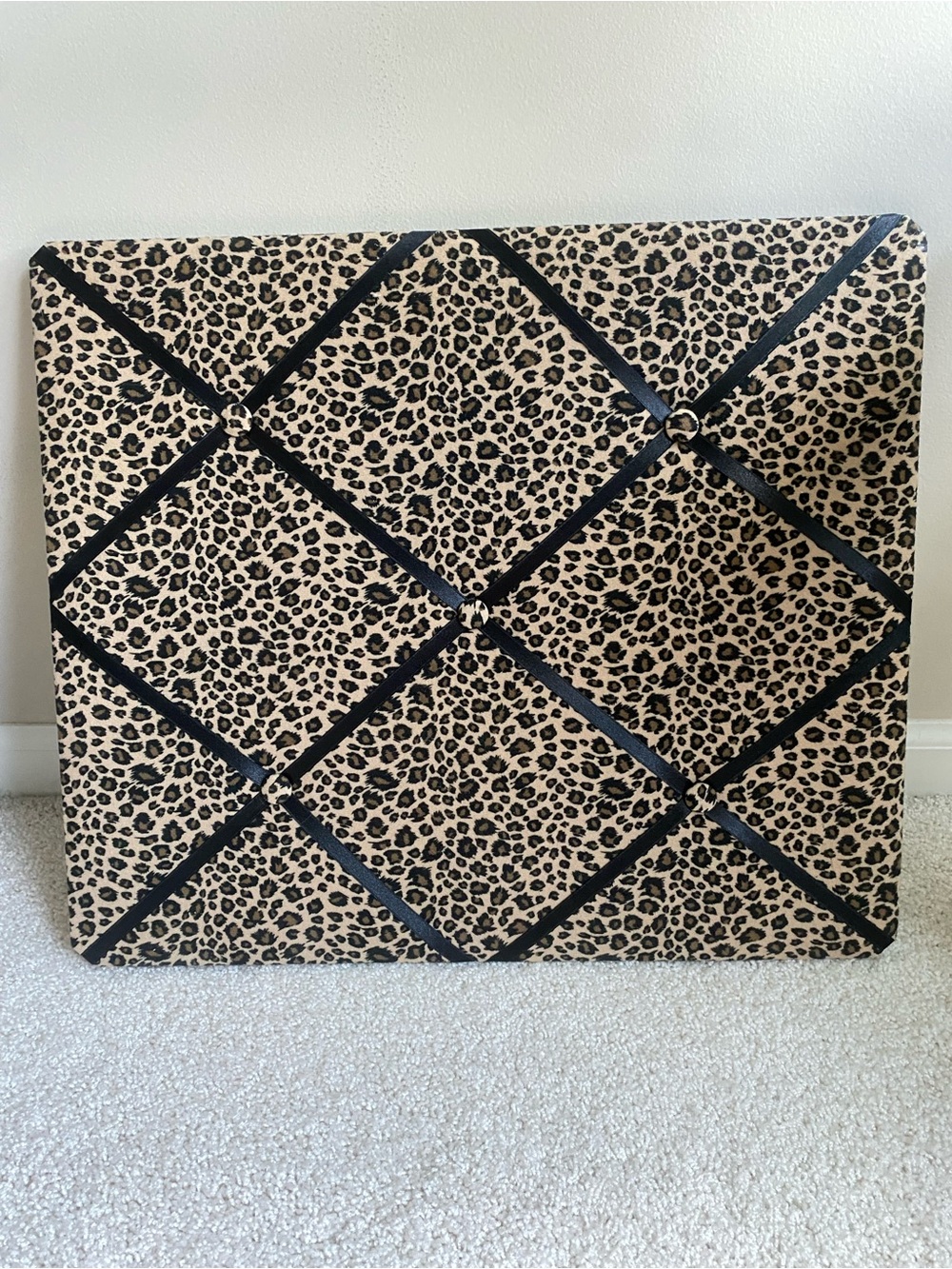 Leopard Print Padded Fabric Ribbon Memo Photo Board Y2K Glam Wall Decor 18x21